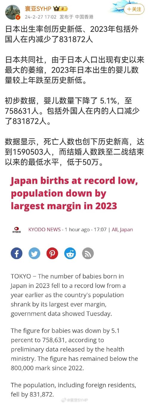 2023年日本新生婴儿75万人 为有史以来最低水平