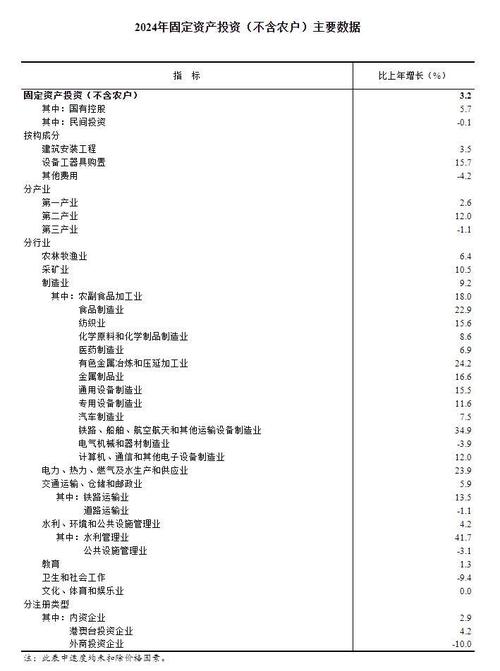 2024年全国固定资产投资增长3.2%